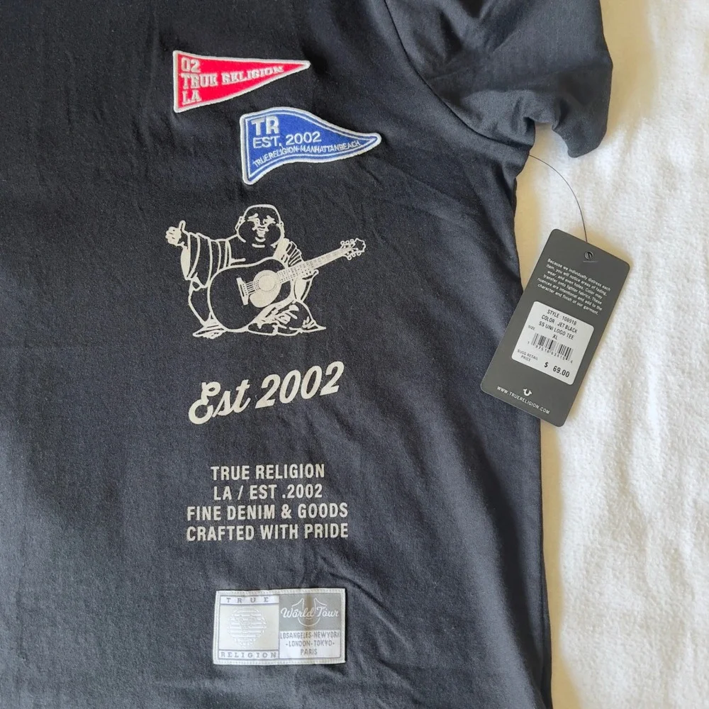 NWT True Religion Mens Black SS Uni Logo Graphic Tee Shirt XL Buddha